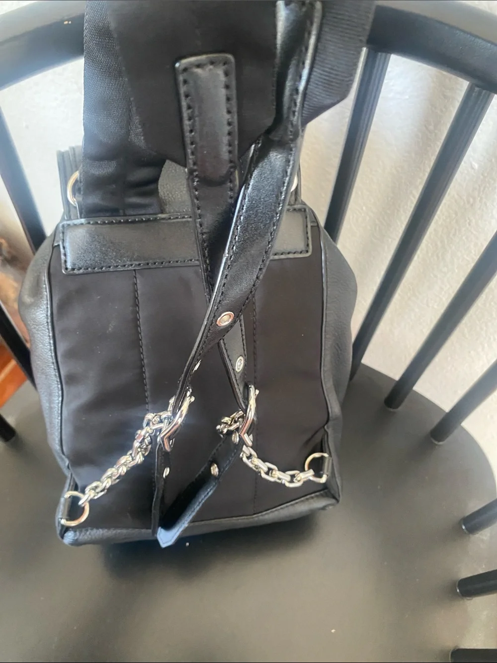 Michael Kors Black Leather Mini Backpack with Gold MK Logo